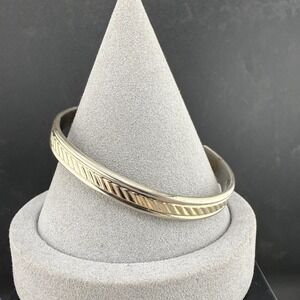 Vintage Estate Cuff Bracelet Silver Tone Magnetic Textured 7in